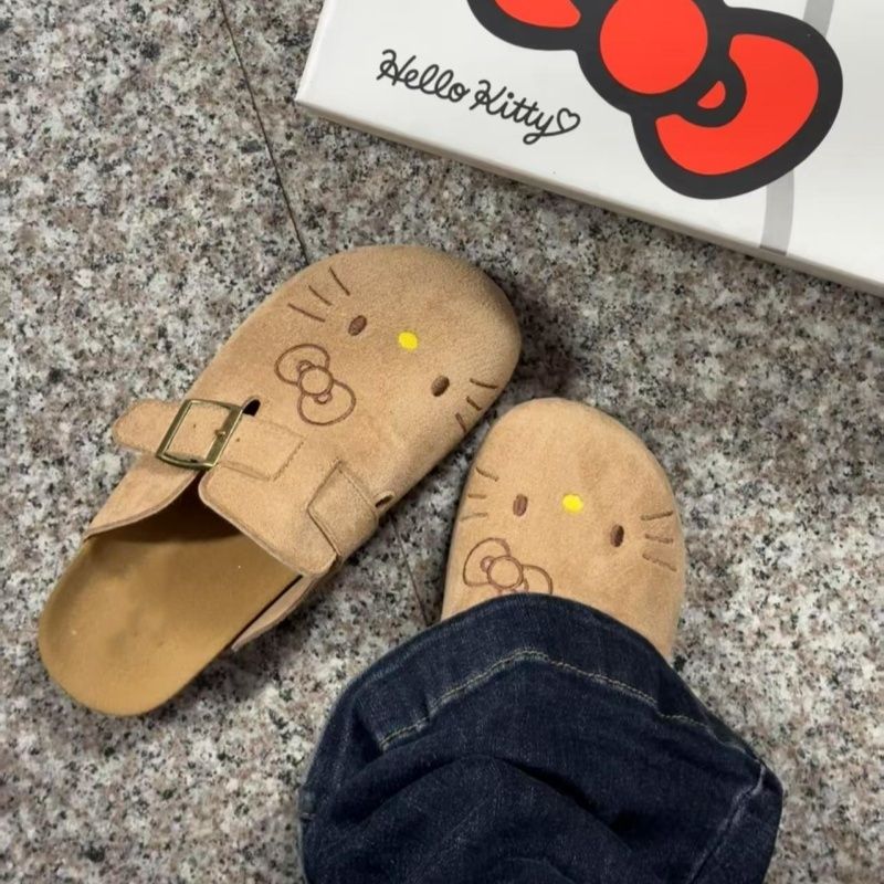 Leather Work Flats - Pantoufles Hello Kitty pour femmes, sandales