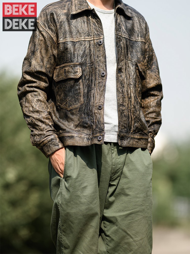 Leather Work Jacket Mens - Veste vintage en peau de mouton