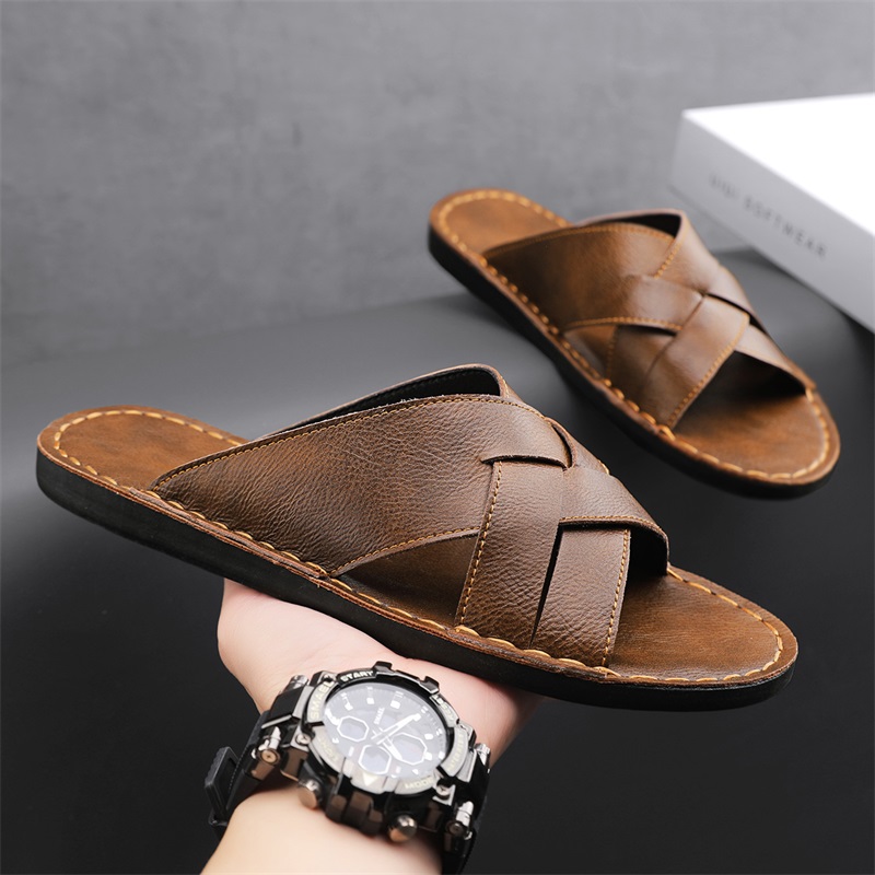 Leather Work Flats - Sandales décontractées en cuir véritable pour