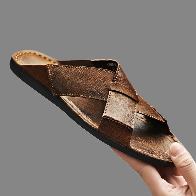 Leather Work Flats - Mode en cuir véritable hommes pantoufles