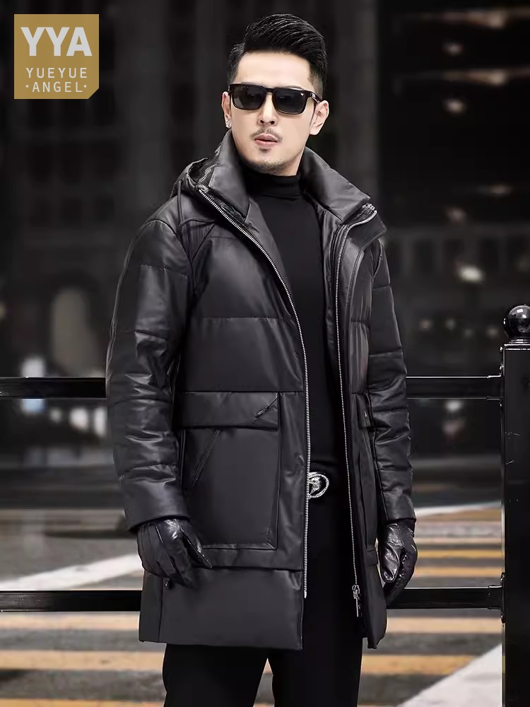 Leather Work Jacket Mens - Hiver hommes épais chaud blanc duvet