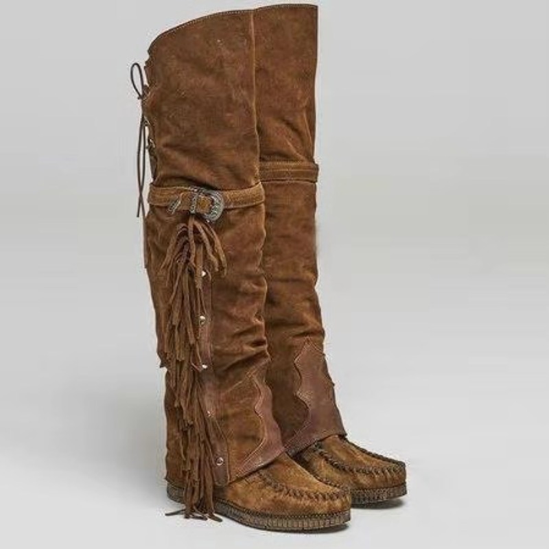 Leather Work Flats - Nouvelles Bottes Femme 2026 à Franges